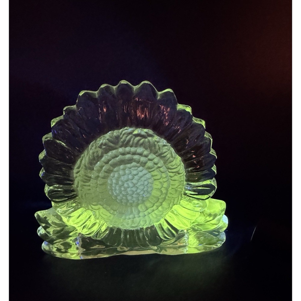 Partylite Sunflower Tealight Votive Candle Holder UV Glow Clear & Frosted Glass‎